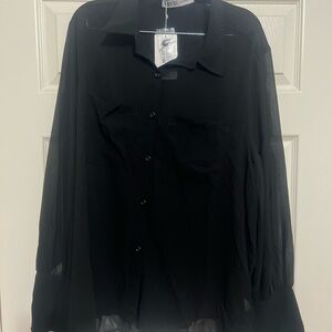 NWT Black Sheer Button-Up Blouse